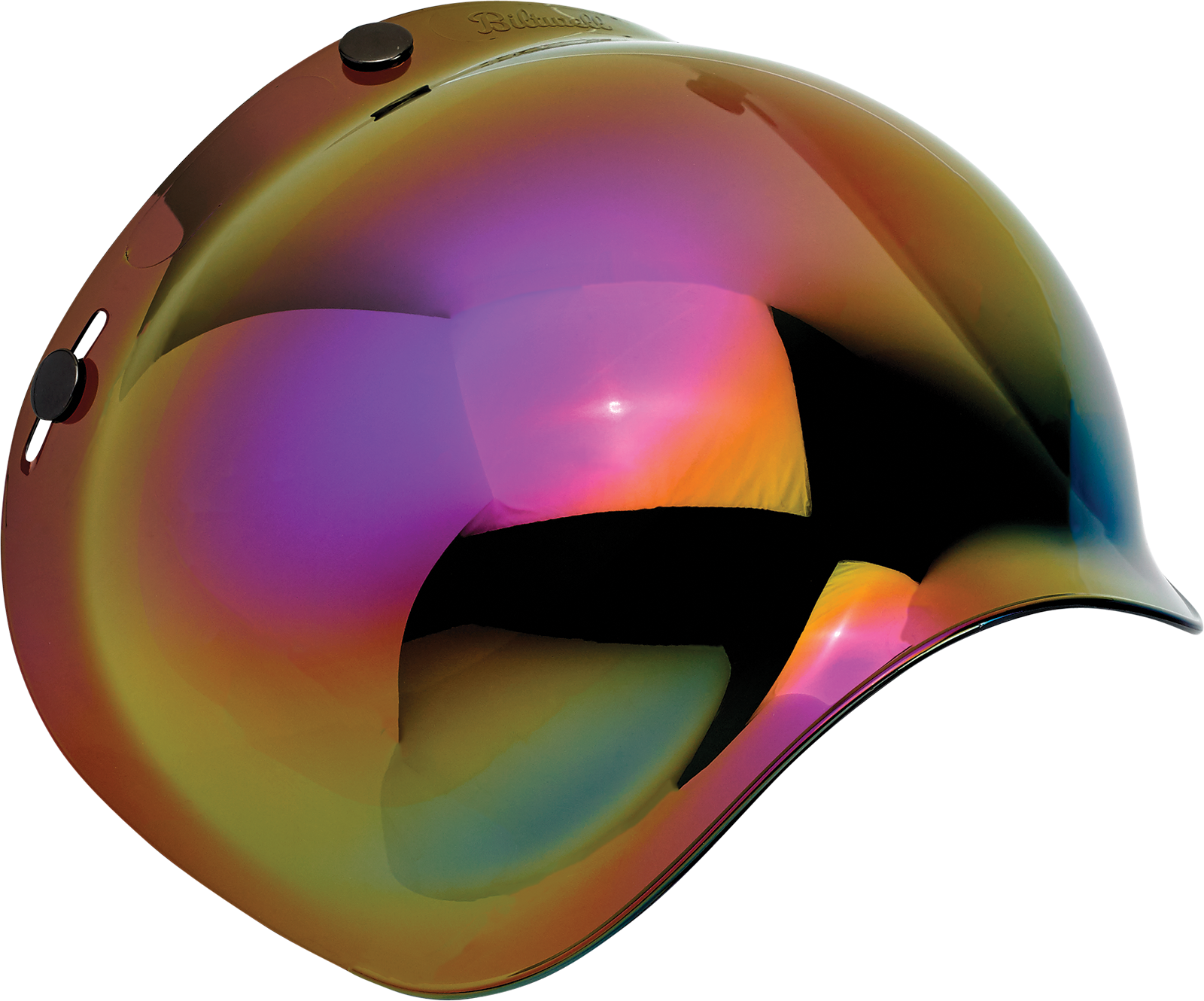 BILTWELL Bubble Shield Rainbow Mirror helmet parts by Bill's Exhausts, featuring a colorful reflective visor for motorcycle helmets.