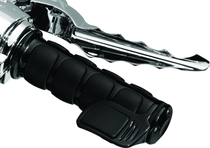 Kuryakyn Contoured ISO Throttle Boss in black installed on a powersports vehicle handlebar for improved throttle control.
