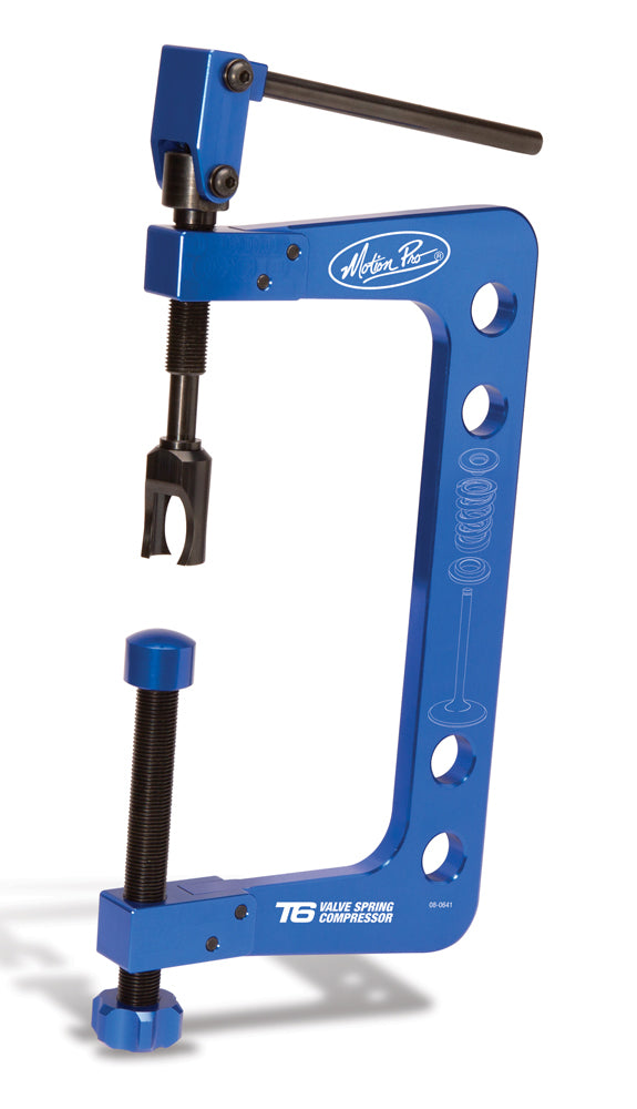 Motion Pro T 6 Valve Spring Compressor for motorcycle, ATV, UTV, and small engines, shown in a close-up view.