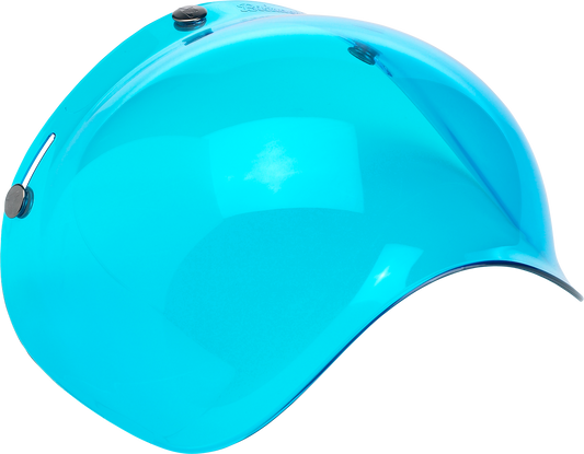 Blue Biltwell Bubble Shield for helmets, designed to fit Biltwell 2001-105 models, featuring clear protective visor with blue tint.