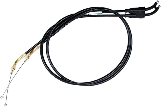 Black vinyl throttle push-pull cable set by MOTION PRO, part number 04-0144, shown with connectors and cable in close-up.