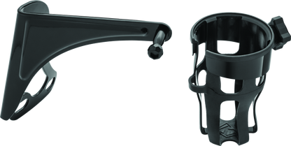 Kuryakyn Reflex drink holder in glossy black mounted on the right side of a Harley Touring motorcycle.