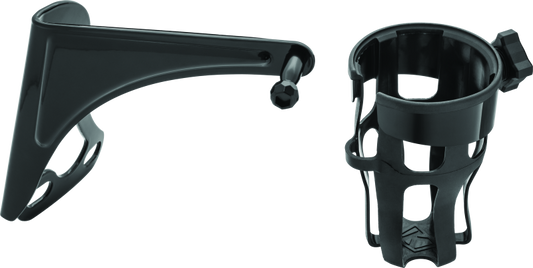 Kuryakyn Reflex drink holder in glossy black mounted on the right side of a Harley Touring motorcycle.