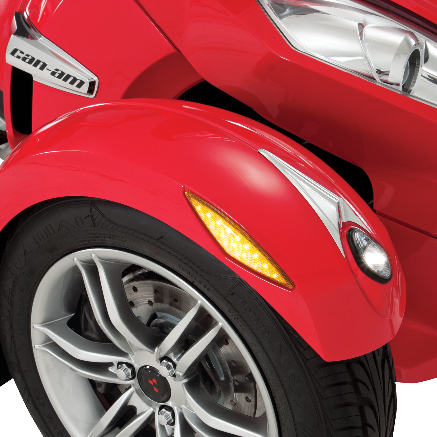 Can-Am SHOW CHROME amber engine marker light by Bill's Exhausts, mounted on vehicle engine with chrome finish.