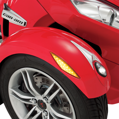 Can-Am SHOW CHROME amber engine marker light by Bill's Exhausts, mounted on vehicle engine with chrome finish.