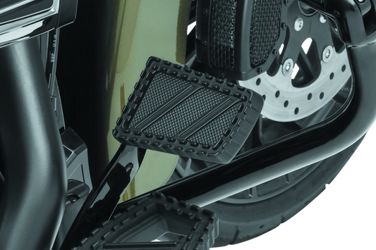 Kuryakyn Riot brake pedal pad for Harley Davidson FL motorcycles, durable aluminum with serrated traction top surface.