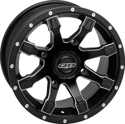 QuadBoss 12x7 PowerSports wheel with 4/110 bolt pattern and 5+2 offset, showing the black alloy wheel design.