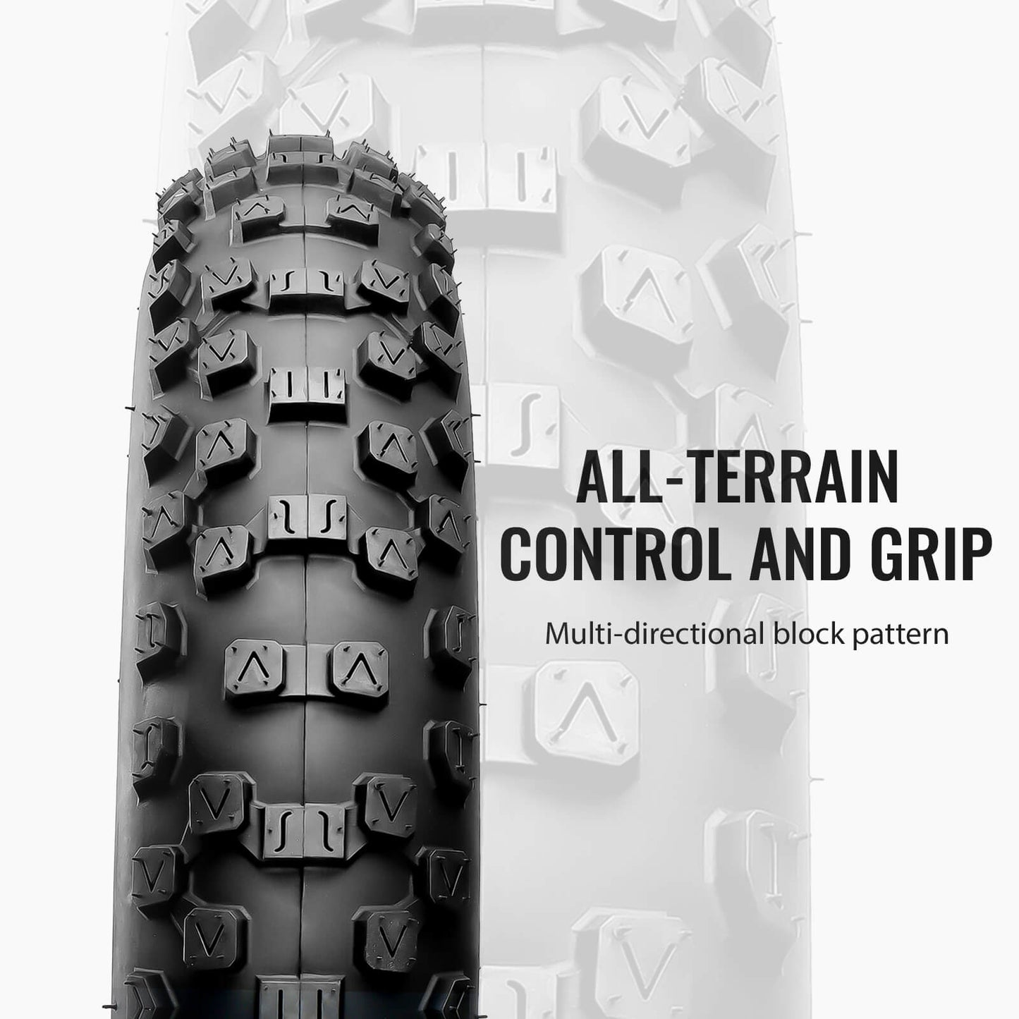 Hycline Rock Conqueror fat bike and e-bike tire, 20x4 inch off-road tire with rugged tread for mountain biking and gravel riding.