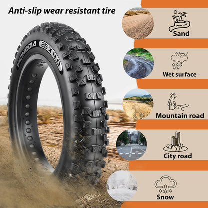 Hycline Rock Conqueror fat bike and e-bike tire with rugged tread, 20x4 inches, designed for tough off-road riding conditions.