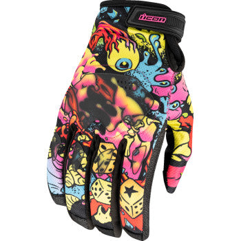 ICON Hooligan™ Scatterbrain Gloves in 2XL, black and gray with padded knuckles and adjustable wrist closure, designed for motorcycle riding.