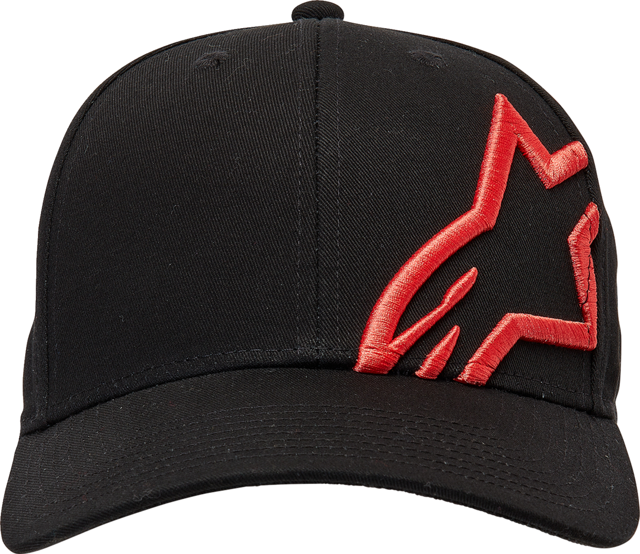 Alpinestars Corp Snap 2 black and warm red hat featuring adjustable snapback, branded logo on front, one size fits most.