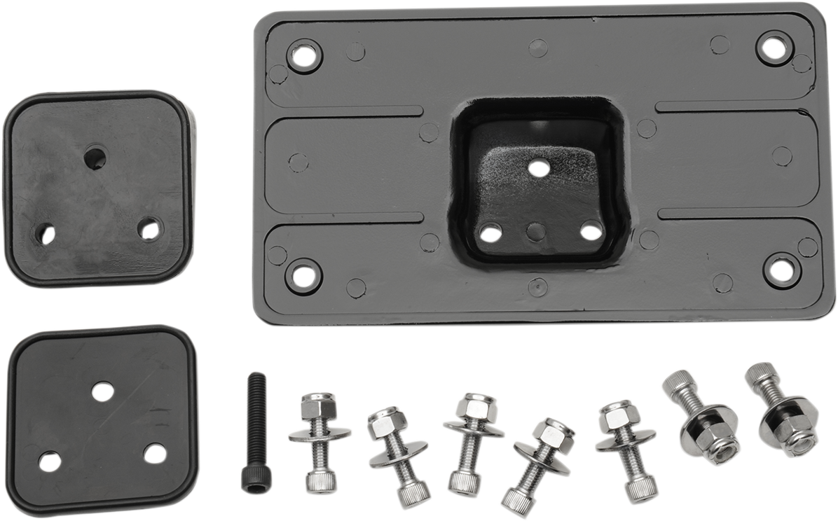 Black DRAG SPECIALTIES Fender License Plate Mount for motorcycle, featuring sturdy metal construction and mounting hardware.