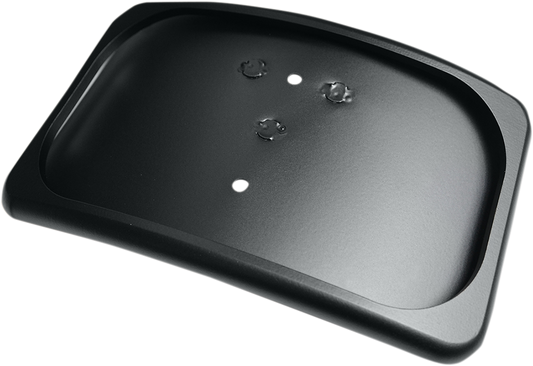 DRAG SPECIALTIES flat black 3-hole radius license plate mount for motorcycles, shown in black finish with mounting hardware.
