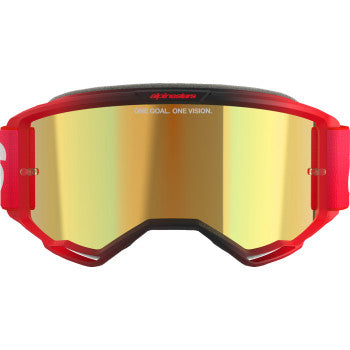 Alpinestars Vision 5 Goggle in Blaze Red with Gold Mirror lenses, designed for motocross and off-road riding.