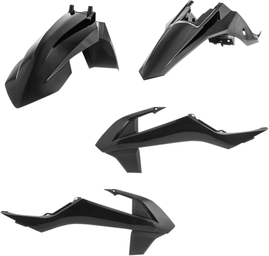 Black Acerbis standard replacement body kit for motorcycles, shown in a detailed view of the assembled body components.