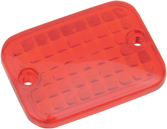 Red mini rectangular replacement lens for motorcycle lights by DRAG SPECIALTIES, showing the lens's shape and vibrant color.