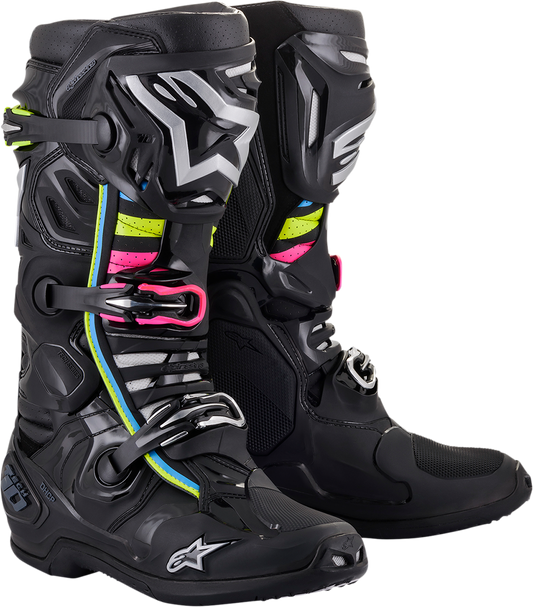 Alpinestars Tech 10 Supervented motorcycle boots in black, US size 7, with protective design and vented features for riding comfort.