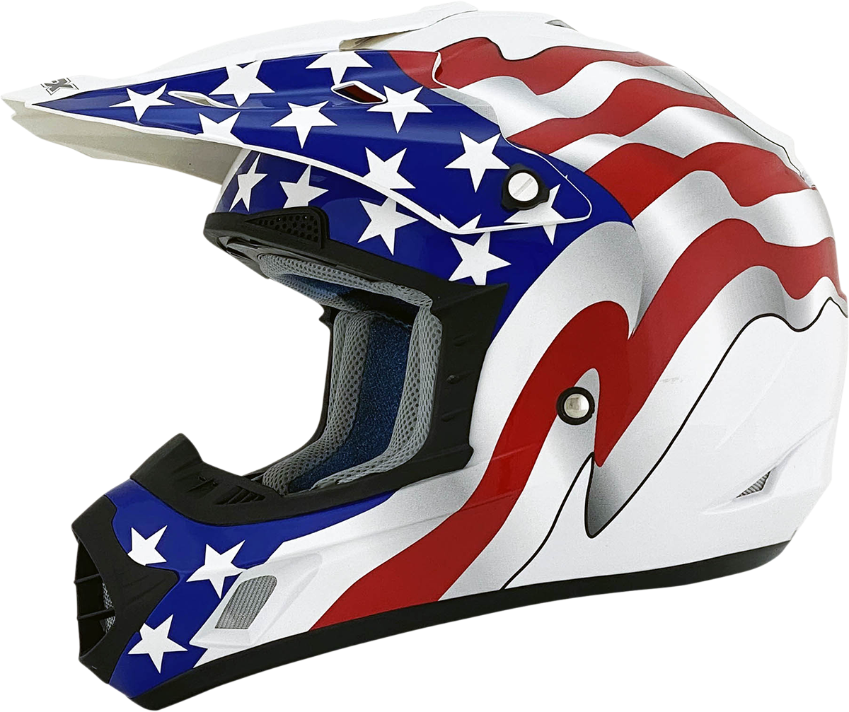 Bill's Exhausts AFX FX-17 helmet with white flag design, XL size, shown in a close-up image highlighting the helmet's exterior.