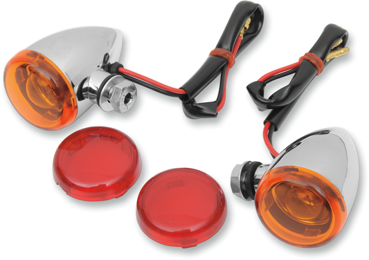 DRAG SPECIALTIES Mini-Duece Marker Light Kit with amber and red lights, shown on a motorcycle part.