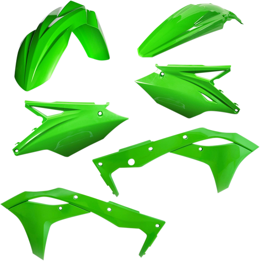 Green Acerbis standard replacement body kit for motorcycle, featuring durable plastic body panels, designed for easy installation.