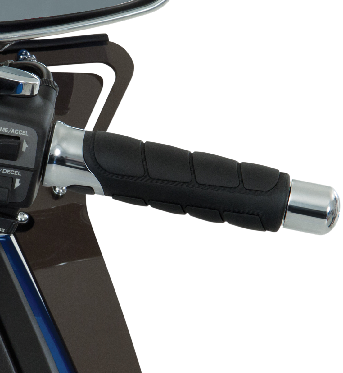 Show Chrome Solace 7/8" engine grips by Bill's Exhausts, featuring textured black rubber with chrome accents for motorcycle handles.