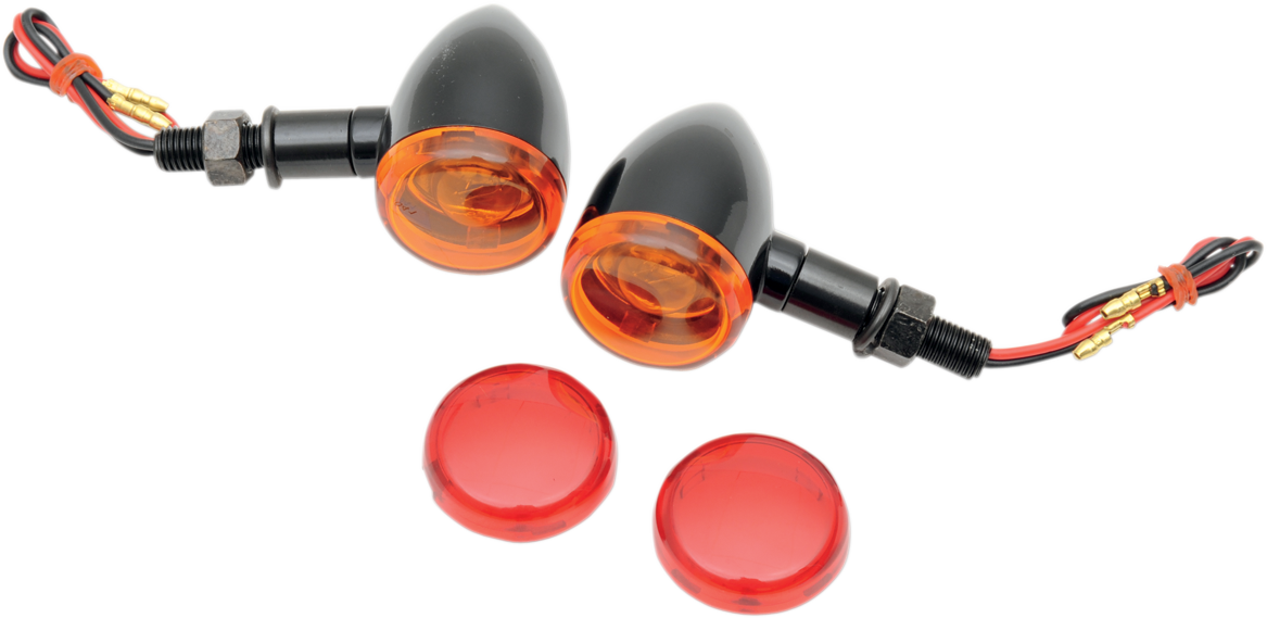 DRAG SPECIALTIES Mini-Deuce Marker Light Kit with amber and red lenses, including 12V dual-filament bulbs, for motorcycle lighting.