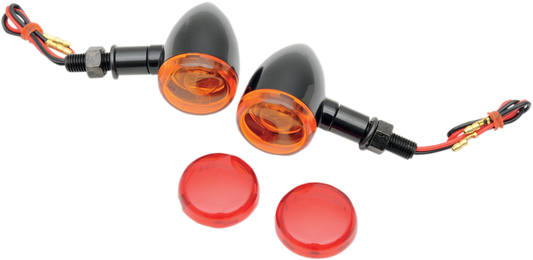 DRAG SPECIALTIES Mini-Deuce Marker Light Kit with amber and red lenses, including 12V dual-filament bulbs, for motorcycle lighting.