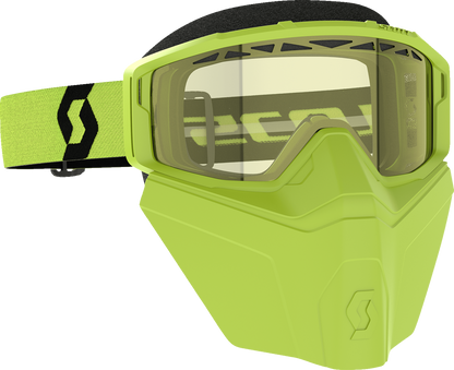 Scott Primal Safari snow goggles with yellow and black strap and tinted lenses, designed for winter sports and outdoor adventures.