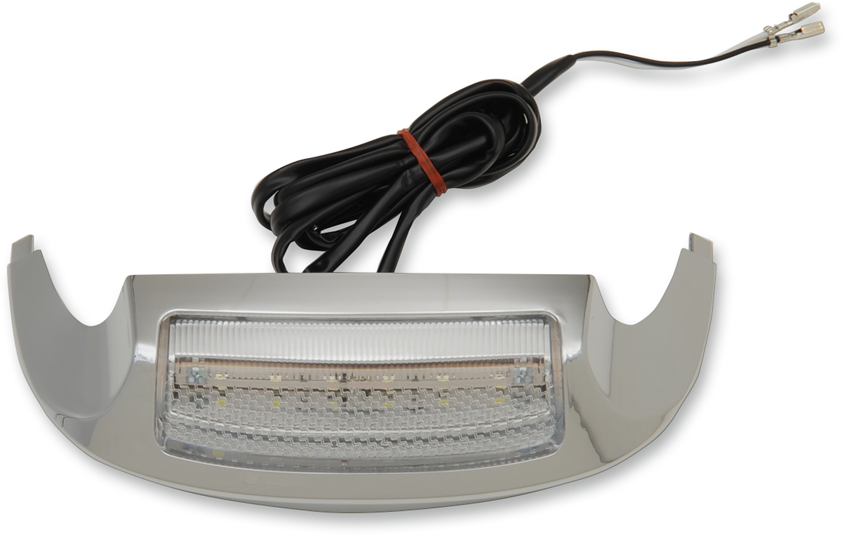 Clear front fender tip light for 2014-2022 Harley-Davidson FLT models by Drag Specialties, shown mounted on motorcycle fender.
