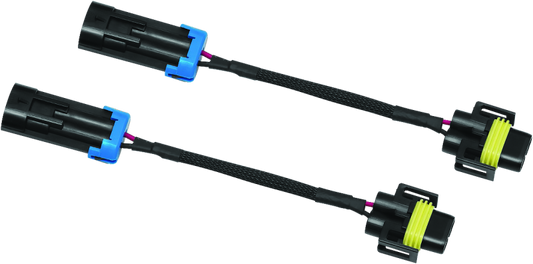 Kuryakyn passing lamp adapters for Indian motorcycles, showing easy plug-and-play installation on 2014-2018 models, with wiring connectors.