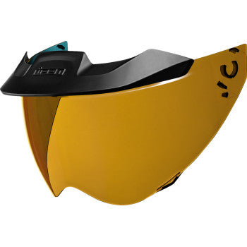 ICON MotoShield™ Domain™ shield in forged bronze with Bill's Exhausts branding, designed for motorcycle protection.