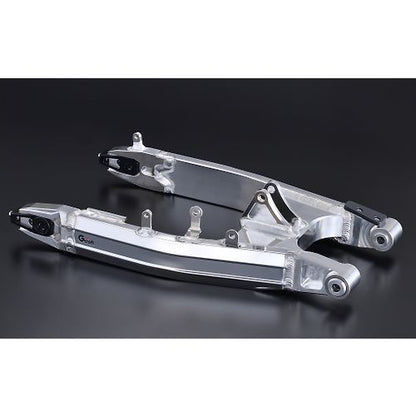 G-Craft standard length swingarm for 2022+ Honda Grom motorcycle, shown in black with mounting details