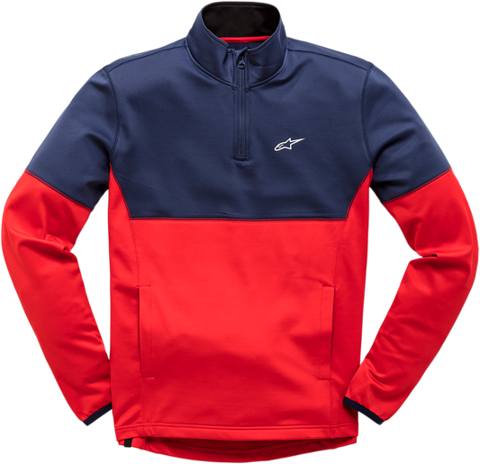 Alpinestars Mission Jacket in navy and red, size XL, shown on a hanger, featuring a stylish, sporty design with visible branding details.