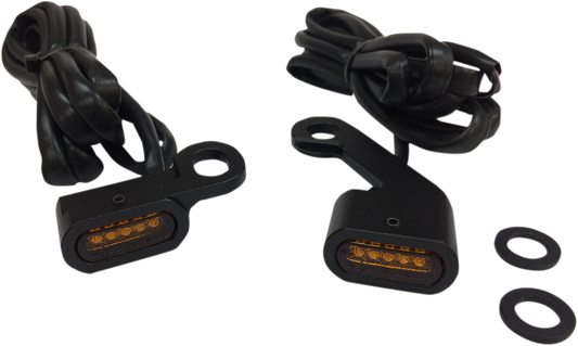 Drag Specialties LED handlebar marker lights in black and amber, designed for motorcycle handlebars.