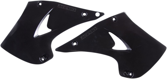Black ACERBIS radiator shrouds for motorcycle body, featuring sleek design and durable construction, compatible with Bill's Exhausts models.