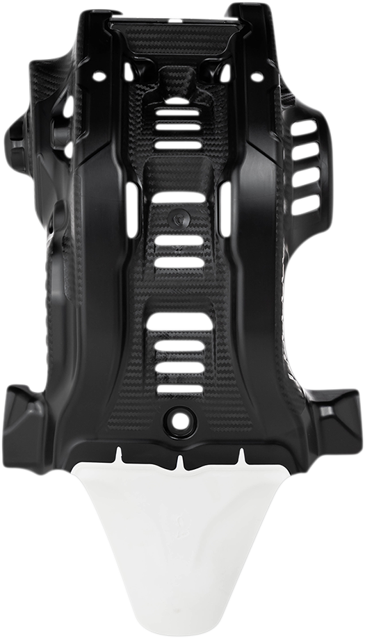 Acerbis large black and white skid plate for Husqvarna motorcycle, designed to protect the body and engine area.