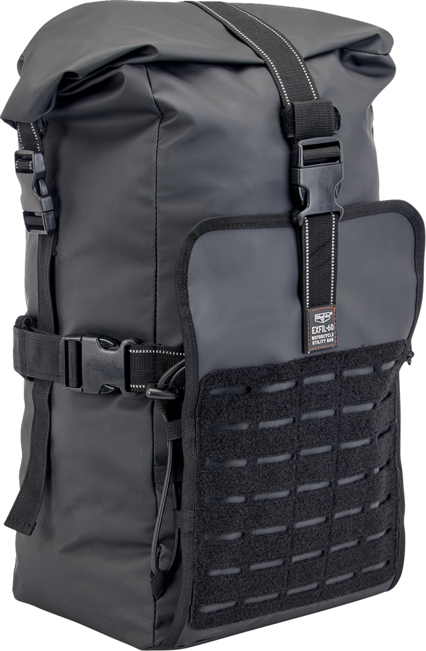 Black BILTWELL EXFIL-60 Dry Bag Gen 2 designed for outdoor gear storage, featuring durable waterproof material and secure closure.