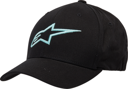 Black and light aqua Alpinstars Ageless Curve Hat in L/XL size, featuring a curved bill and stylish design.