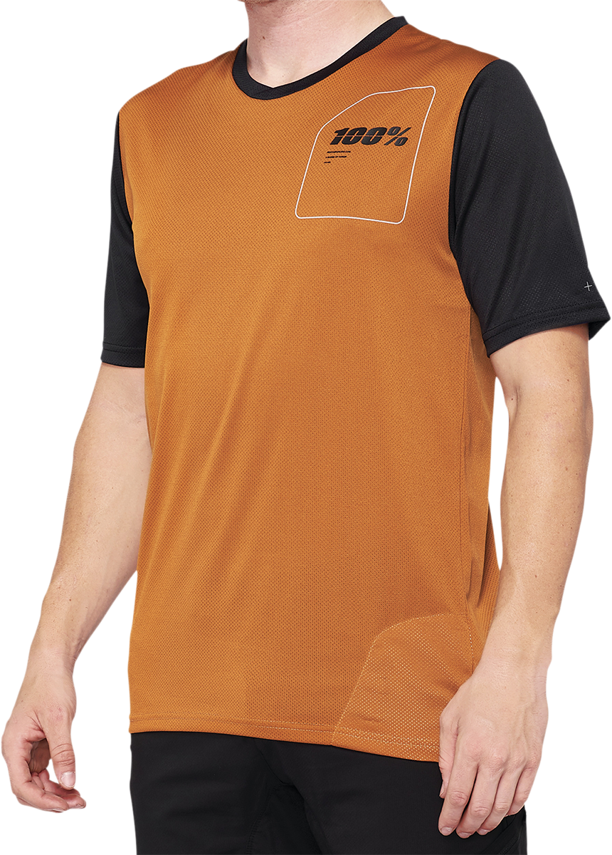 Bill's Exhausts Ridecamp Jersey in terracotta and black, medium size, featuring breathable fabric and cycling jersey design.