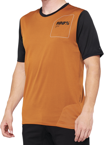Bill's Exhausts Ridecamp Jersey in terracotta and black, medium size, featuring breathable fabric and cycling jersey design.