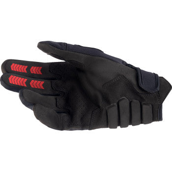 Alpinestars Techdura Fire Red and Black motorcycle gloves in 2XL size, featuring protective design and textured grips.