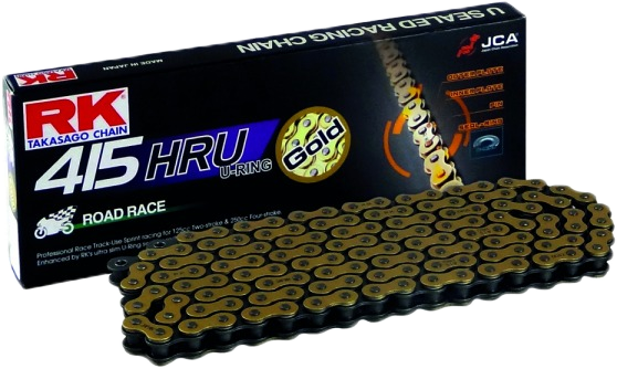 RK EXCEL Gb415Hru gold drive chain for racing, 415 x 120 size, high-performance motorcycle chain with durable gold coating