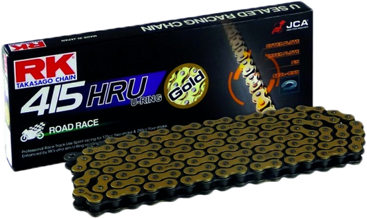 RK EXCEL Gb415Hru gold drive chain for racing, 415 x 120 size, high-performance motorcycle chain with durable gold coating