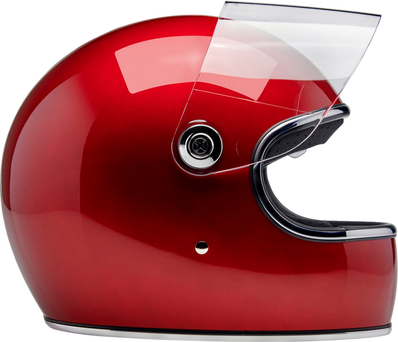 BILTWELL Gringo S helmet in metallic cherry red, medium size, with smooth glossy finish and classic motorcycle helmet design