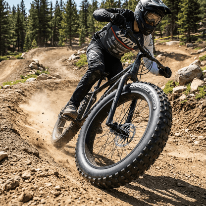 Hycline Rock Conqueror fat bike and e-bike tire with rugged tread pattern for off-road riding.