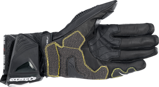 Alpinestars GP Tech V2 S motorcycle gloves in black and white, size 3XL, showing reinforced knuckles and textured palm design.