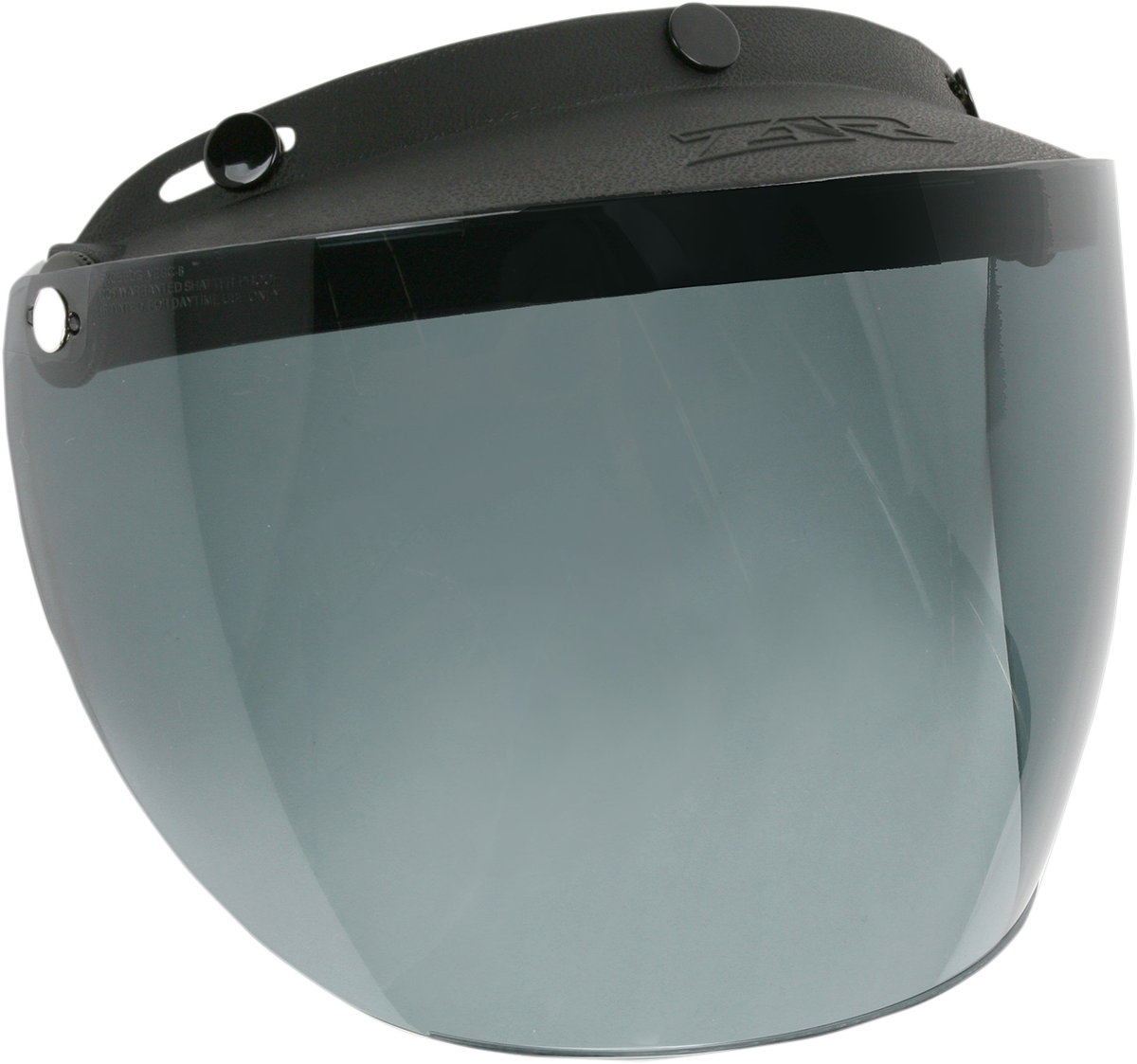Z1R 3-Snap Smoke Shield for open-face motorcycle helmets, clear visor with smoke tint and secure snap attachments.