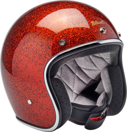 BILTwell Bonanza helmet in Rootbeer Megaflake finish, medium size, with detailed glossy helmet design and safety features.