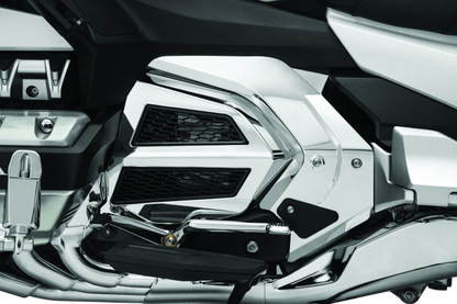 Kuryakyn Omni transmission cover in chrome for Honda Gold Wing GL1800 motorcycle, shiny and detailed metal finish.