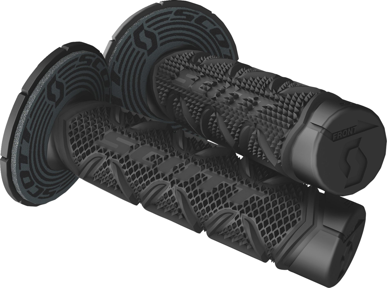Black Scott Diamond grips for motorcycle handlebars, featuring textured rubber for secure handling and comfort.